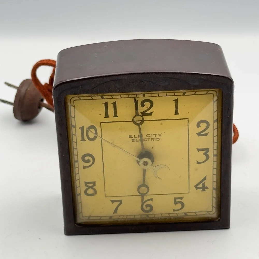 Vintage Elm City Electric Clock New Haven Bakelite Art Deco Brown Square 1930s